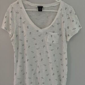 White Shark-Print V-Neck T-Shirt